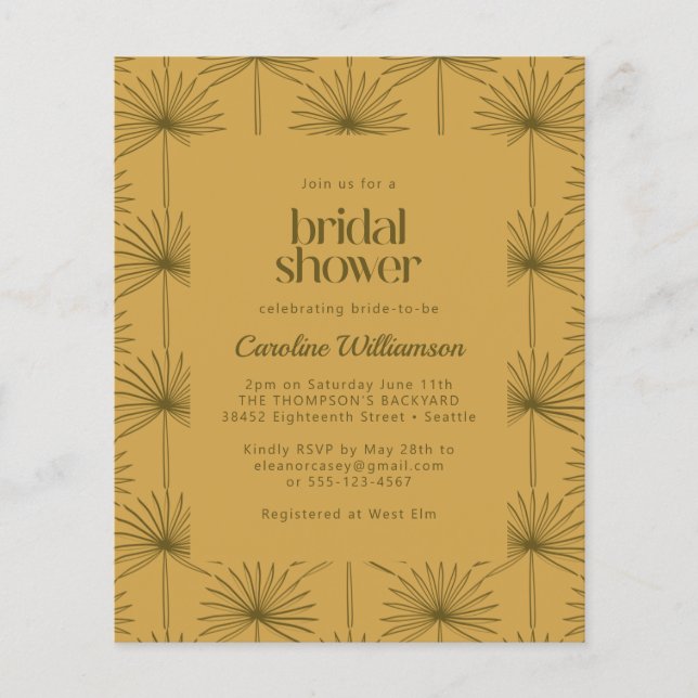 Budget Palm Leaf Botanical Mustard Bridal Shower (Front)