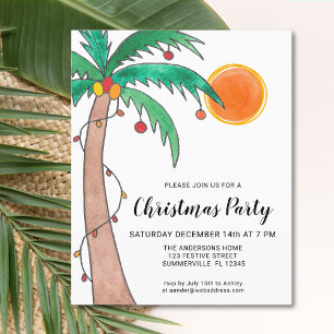 Budget Palm Tree Sun Christmas Party Invitation