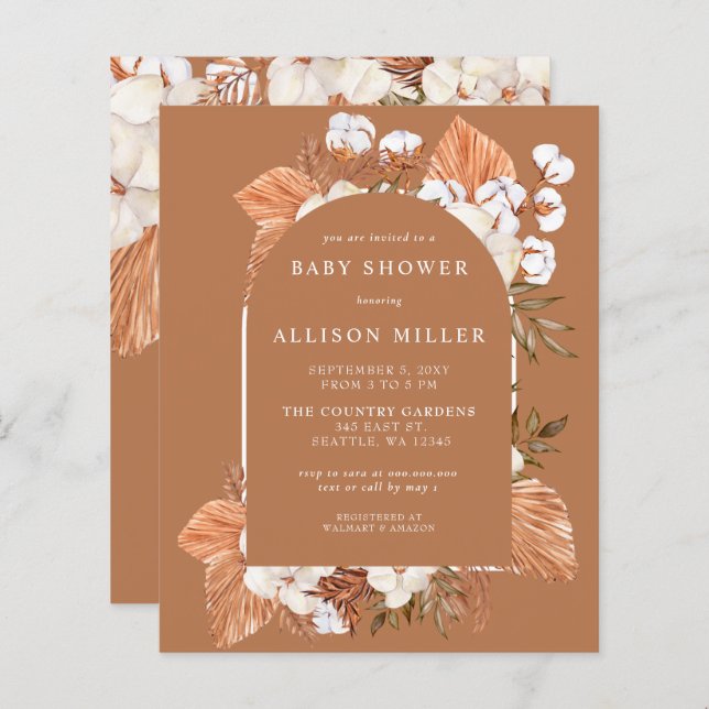 Budget Pampas Arched Baby Shower Invitation (Front/Back)