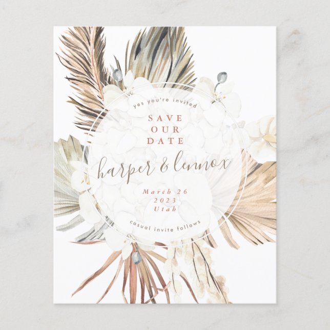 Budget Pampas Boho Beach Round save our date Flyer (Front)