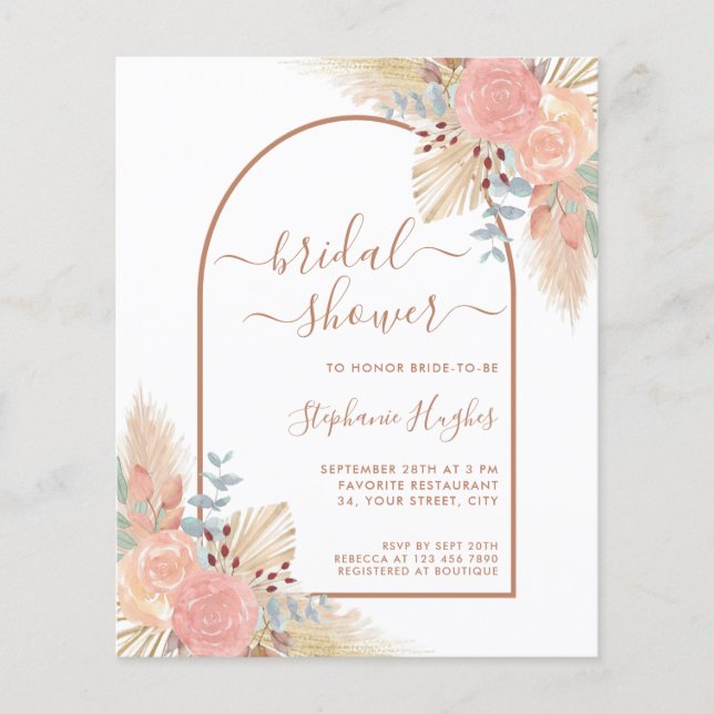 Budget Pampas Eucalyptus Bridal Shower Invitation (Front)