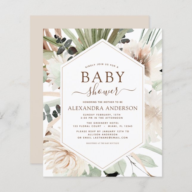 Budget Pampas Grass Baby Shower Boho Eucalyptus (Front/Back)