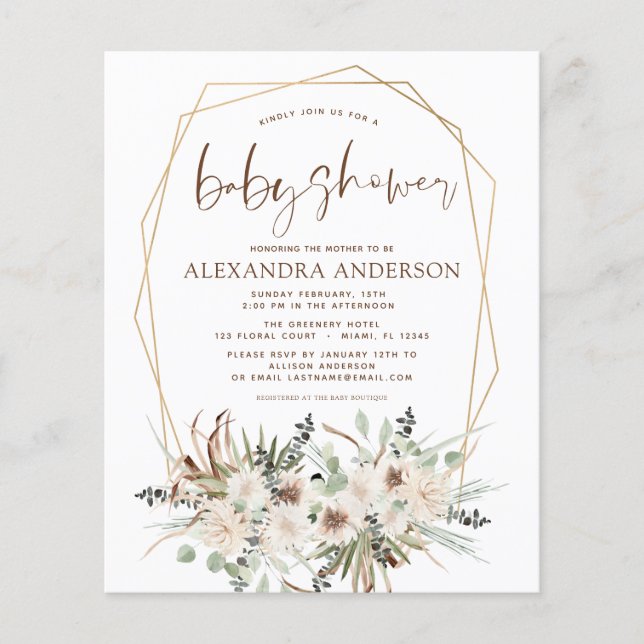Budget Pampas Grass Baby Shower Boho Eucalyptus Flyer (Front)