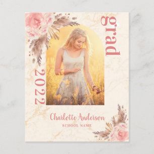 Budget pampas grass blush graduation announcement