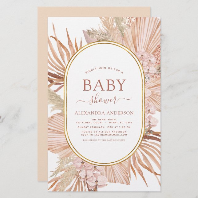 Budget Pampas Grass Bohemian Boho  Baby Shower (Front/Back)
