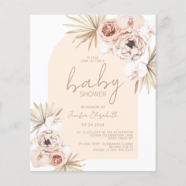 Budget Pampas Grass Boho Bohemian Baby Shower (Front)
