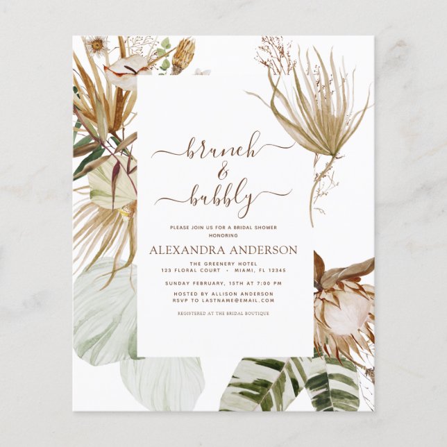 Budget Pampas Grass Boho Brunch & Bubbly Flyer (Front)