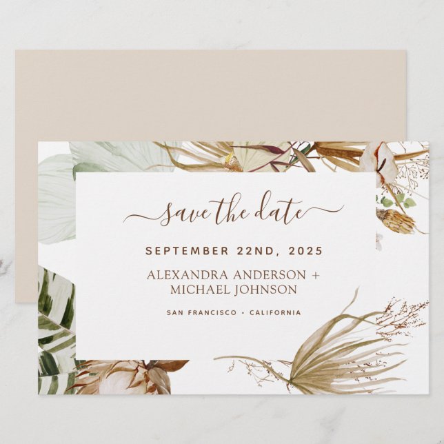 Budget Pampas Grass Boho Save the Date (Front/Back)