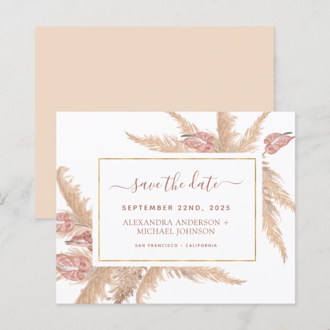 Budget Pampas Grass Boho Save the Date (Front/Back)