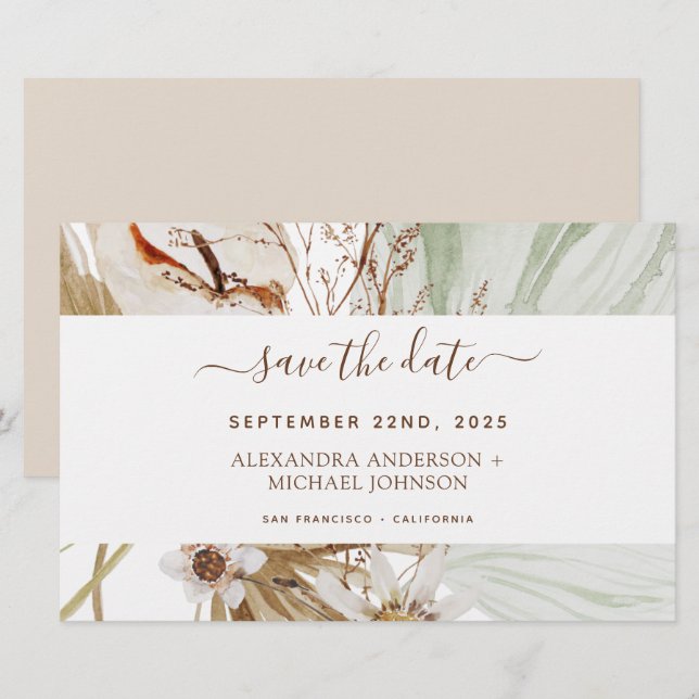 Budget Pampas Grass Boho Save the Date (Front/Back)