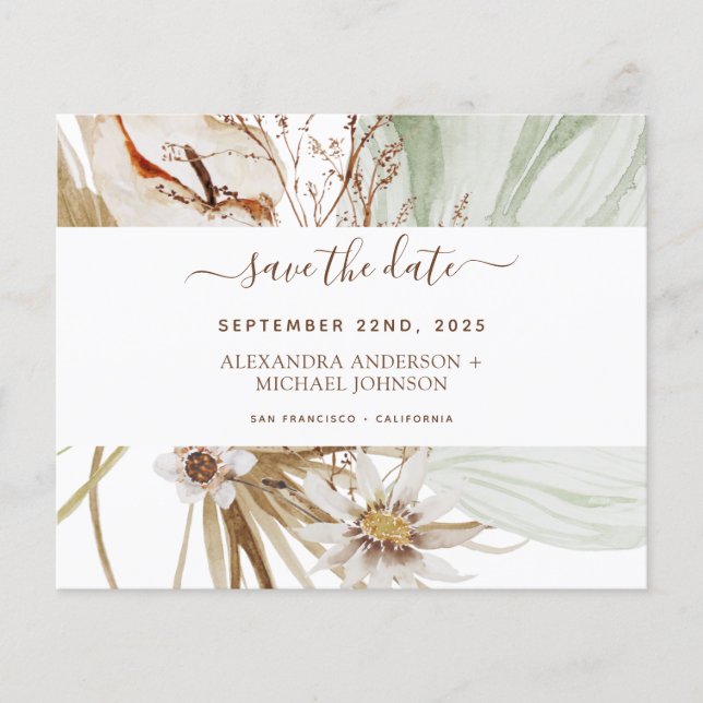 Budget Pampas Grass Boho Save the Date Flyer (Front)