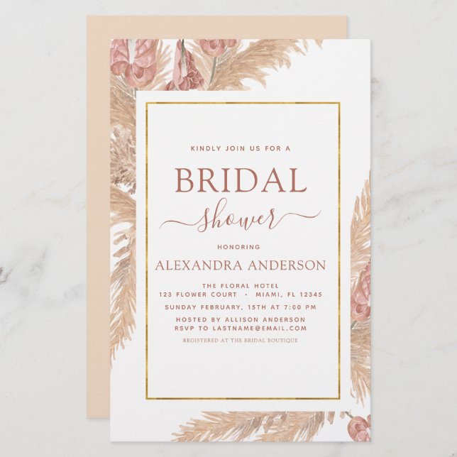Budget Pampas Grass Bridal Shower Bohemian Boho (Front/Back)