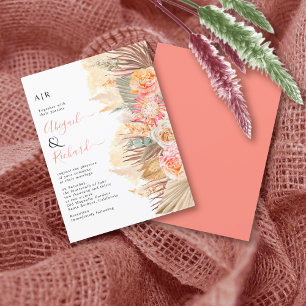 BUDGET Pampas grass coral wedding invitation