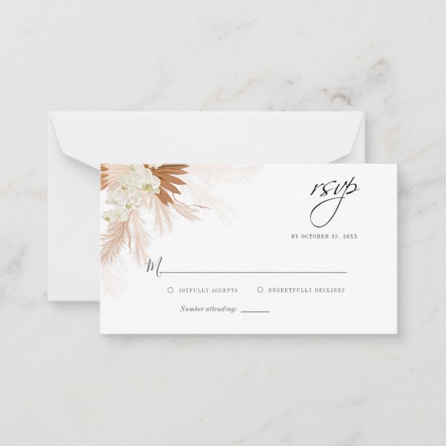 Budget Pampas Grass Floral Palms Wedding RSVP Card (Front)