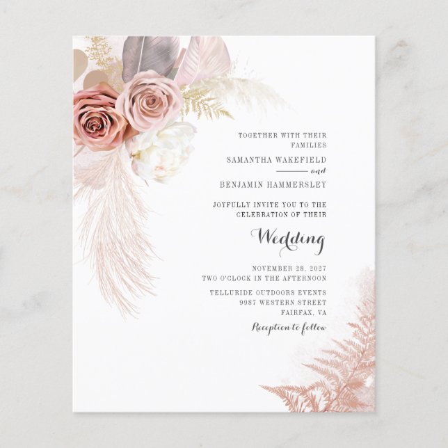 Budget Pampas Grass Floral Terracotta Tan Wedding (Front)