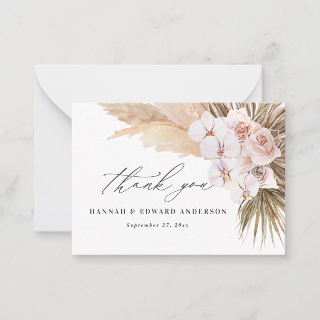 budget Pampas grass modern boho wedding thank you Card (Front)