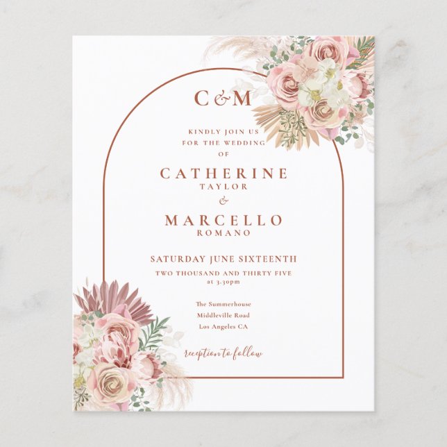 Budget Pampas Grass Monogram Wedding Invitation (Front)