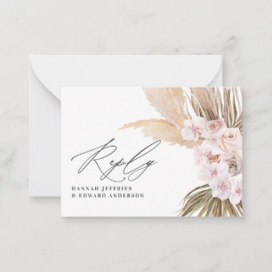 budget pampas grass natural pink wedding RSVP Card