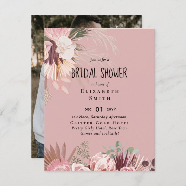 BUDGET Pampas Grass PHOTO Bridal Shower Invite (Front/Back)