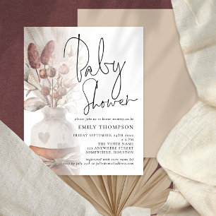 Budget Pampas Grass Script Baby Shower Invite