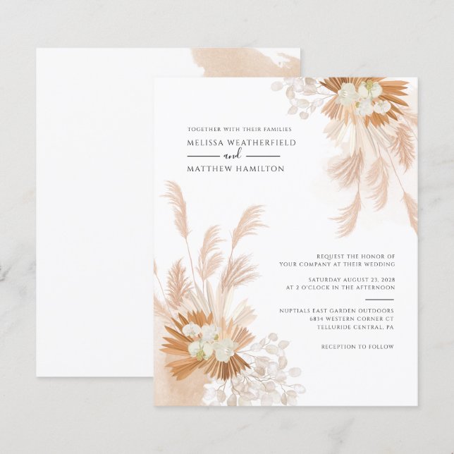 Budget Pampas Grass Terracotta Palm Invitation (Front/Back)