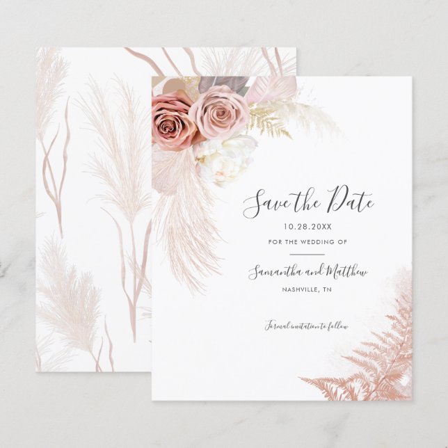 Budget Pampas Grass Terracotta Save the Date (Front/Back)