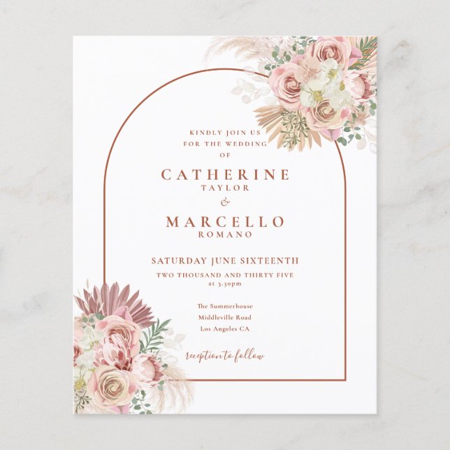 Budget Pampas Grass Terracotta Wedding Invitation (Front)