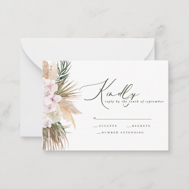 budget pampas grass wedding rustic reply card (Front)
