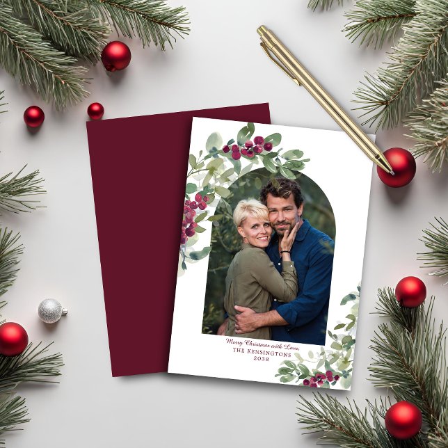 BUDGET PAPER Burgundy Greenery Arch Christmas Card (BUDGET PAPER Burgundy Greenery Arch Christmas Card)