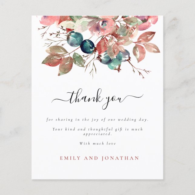 Budget PAPER FLYER | Pink Floral Wedding Thank You (Front)