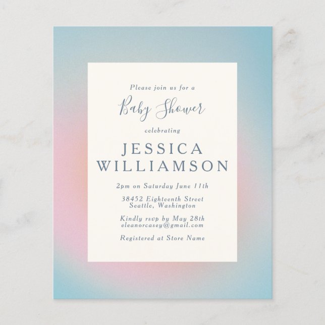 Budget Pastel Blue Pink Gradient Baby Shower (Front)