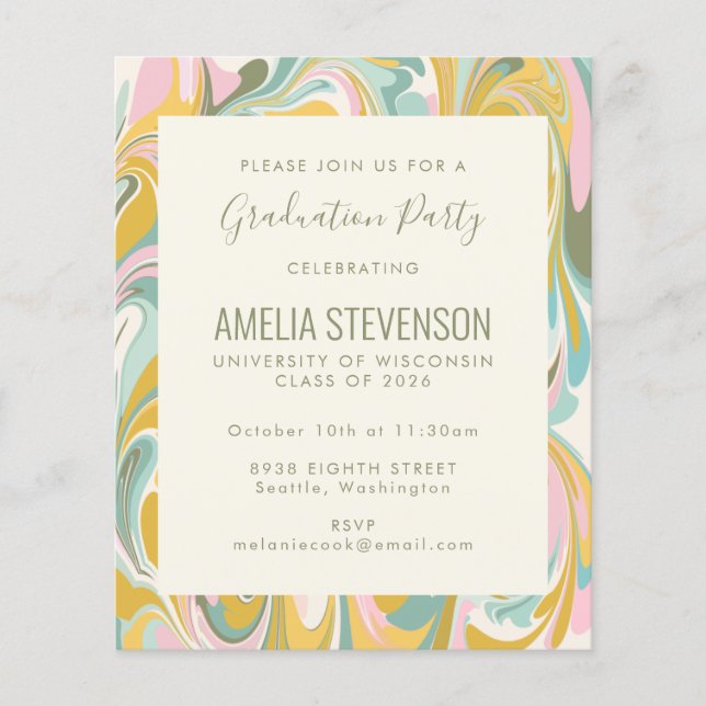 Budget Pastel Marble Graduation Party Invite (Front)