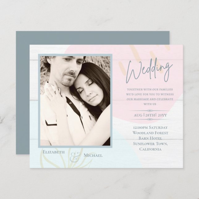 BUDGET Pastel Pink Blue Photo Wedding Invite (Front/Back)