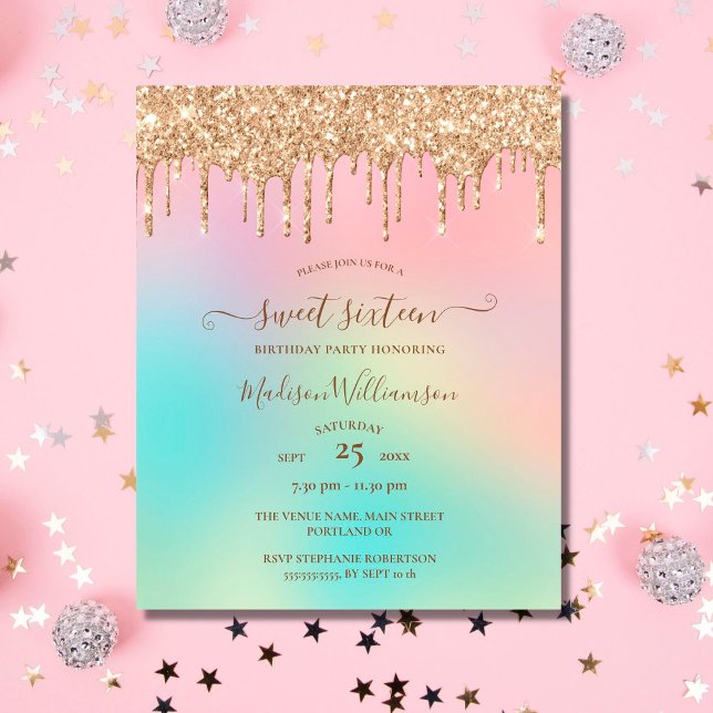 Budget pastel Rainbow Sweet 16 Invitations (Creator Uploaded)