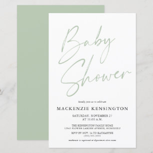 Budget Pastel Sage Green Simple Script Baby Shower
