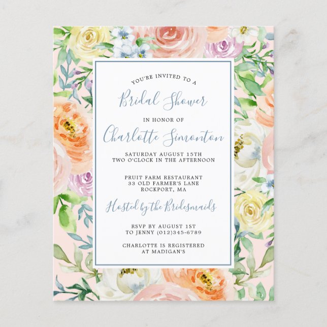 Budget Pastel Spring Flower Bridal Shower Invite (Front)