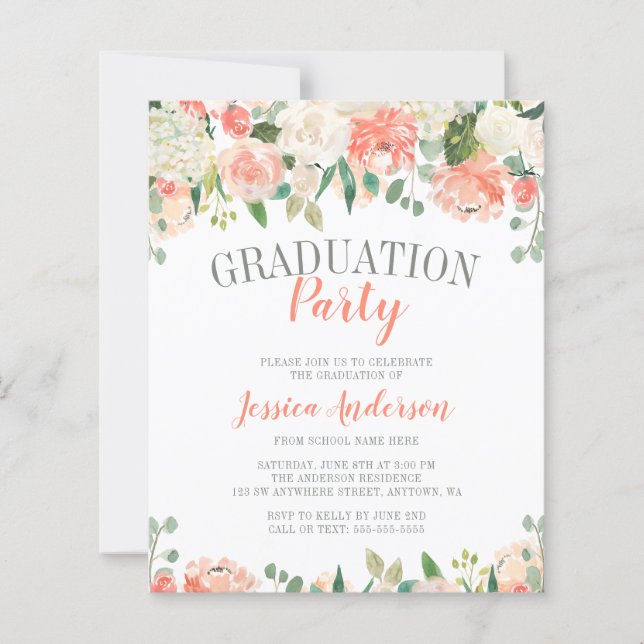 Budget Pastel Watercolor Flower Graduation Party (Front)