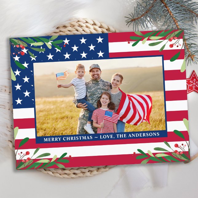 Budget Patriotic American Flag Photo Christmas Postcard (Creator Uploaded)