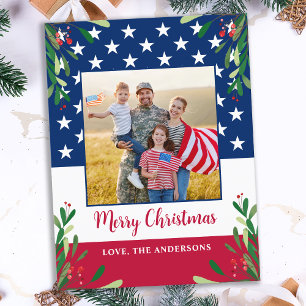 Budget Patriotic Christmas Military Photo USA Flag Postcard