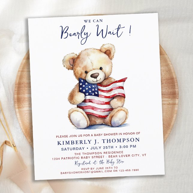 Budget Patriotic Teddy Bear Baby Shower Invitation (Creator Uploaded)
