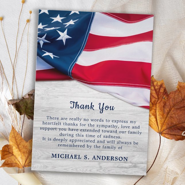 Budget Patriotic US Flag Veteran Funeral Thank You Card (Creator Uploaded)