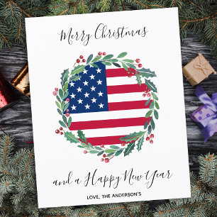 Budget Patriotic USA American Flag Christmas Card