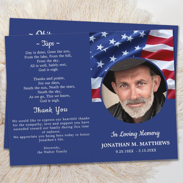 Budget Patriotic USA Flag Veteran Funeral Program (Creator Uploaded)