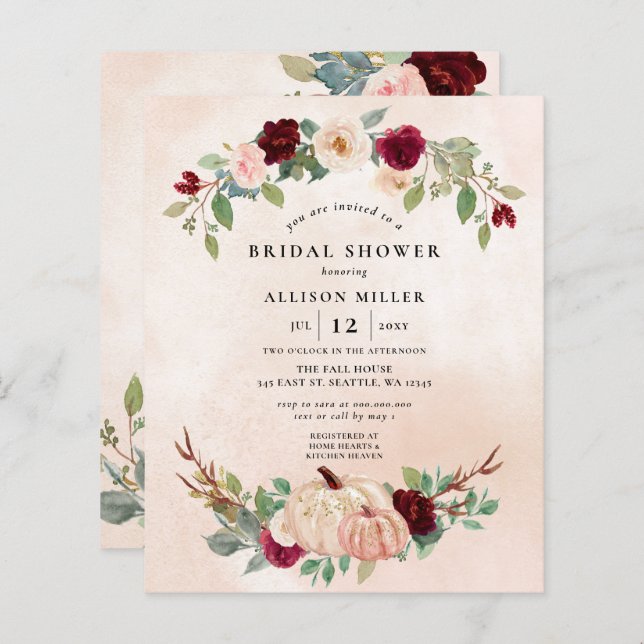 Budget Peach Burgundy Pumpkins Fall Bridal Shower (Front/Back)