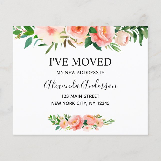 Budget Peach Coral Floral Moving Announcement Flyer (Front)