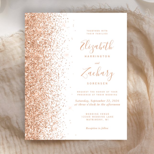 Budget Peach Faux Glitter Wedding Invitation (Creator Uploaded)