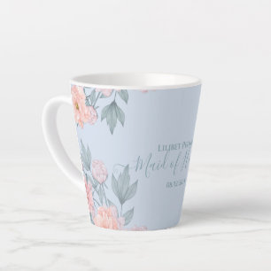 Budget Peach Floral Dusty Blue Sage Leaf Wedding Latte Mug