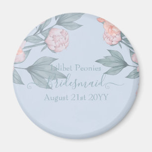 Budget Peach Floral Dusty Blue Sage Leaf Wedding Magnet