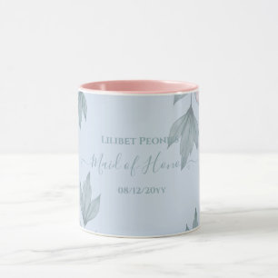 Budget Peach Floral Dusty Blue Sage Leaf Wedding Mug