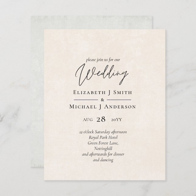 BUDGET Peach Grey Wedding Watercolor Invites (Front/Back)